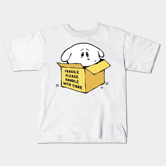 Fragile Puppy Kids T-Shirt by mohymochi
